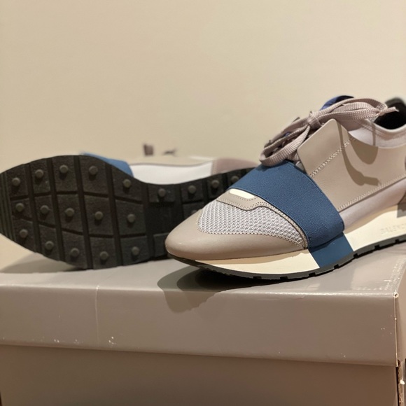 Balenciaga Race Trainers Sneakers Womens Gray & Blue 541430WOYXS1481 37C / 7 NEW - Picture 1 of 9